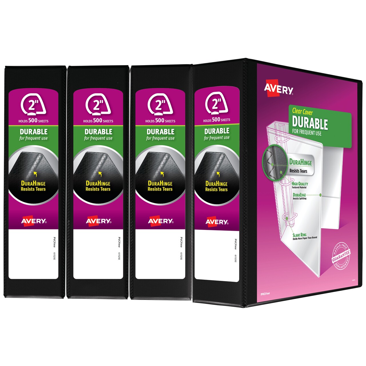 Avery Durable View 3 Ring Binders, 2" Slant Rings, 4 Black Binders (05739)